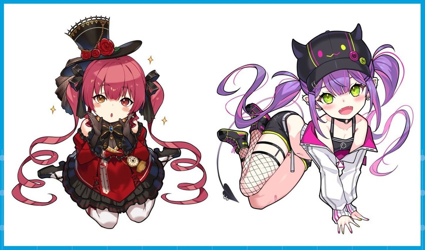 houshou marine, tokoyami towa, and bibi (hololive) drawn by kakage