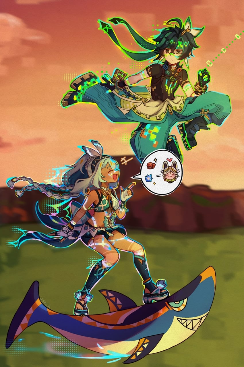 kinich, kachina, and ajaw (genshin impact) drawn by sohyun_24