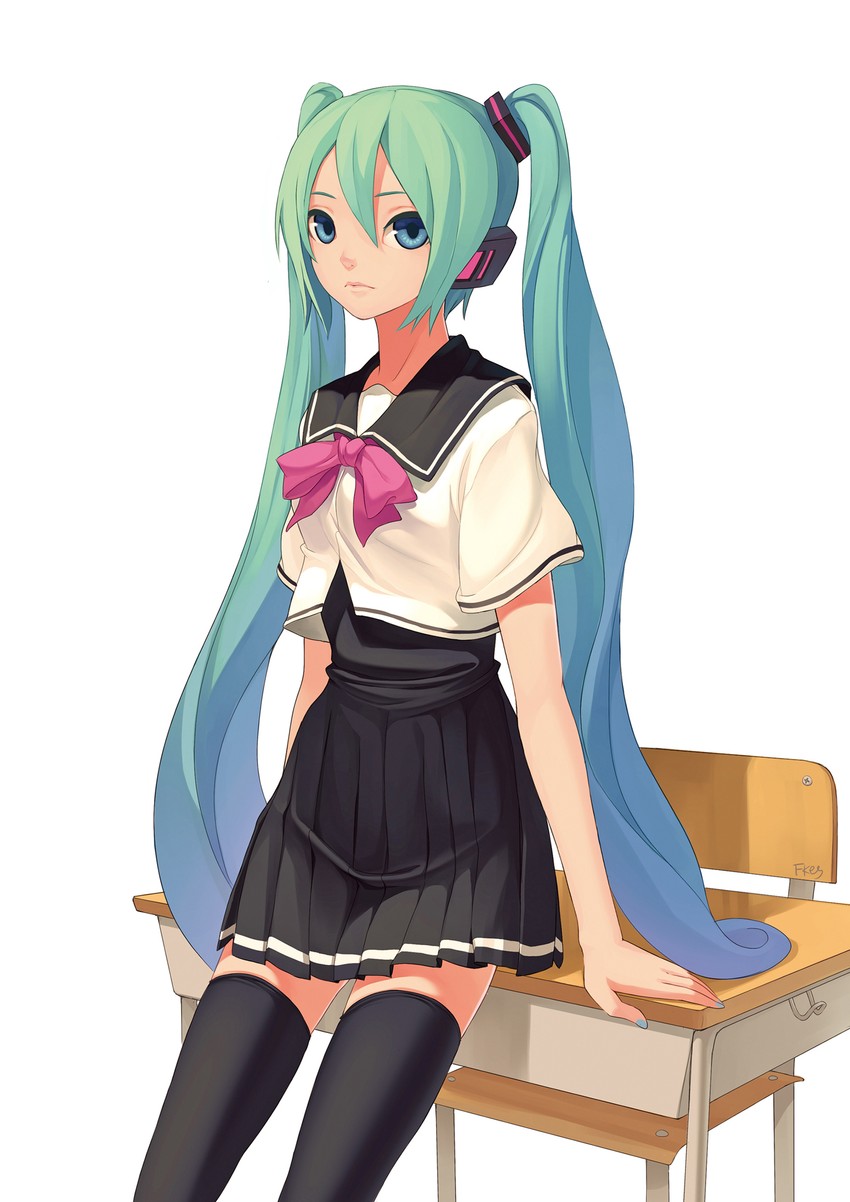 hatsune miku (vocaloid and 2 more) drawn by fkey