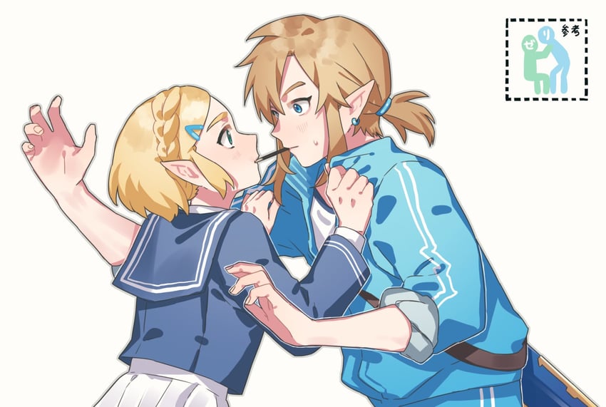 link and princess zelda (the legend of zelda and 1 more) drawn by oshinomiya