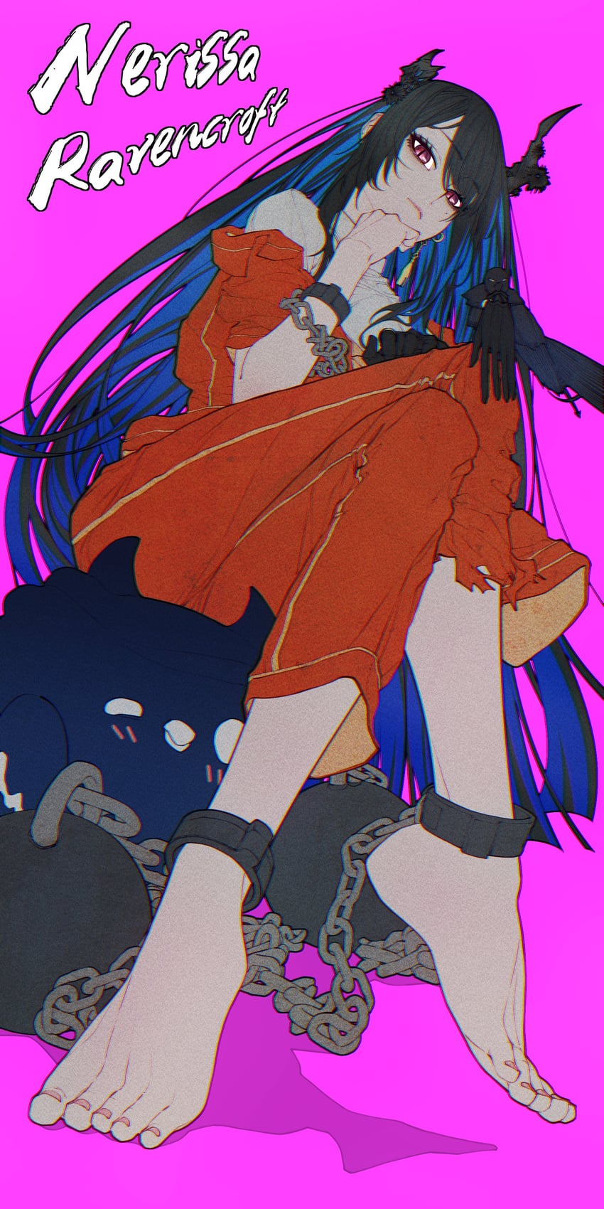 nerissa ravencroft, jailbird, and shadow (hololive and 1 more) drawn by zhuweii