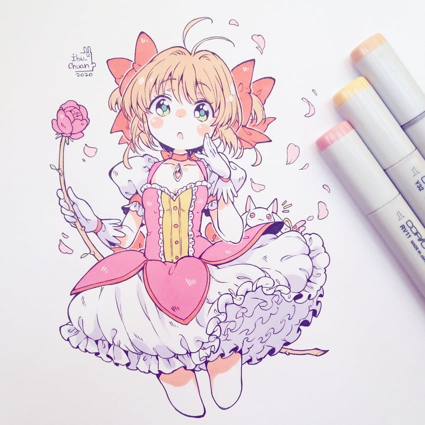 kaname madoka, kyubey, and kinomoto sakura (mahou shoujo madoka magica and 1 more) drawn by ibi_chuan