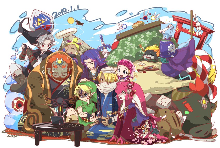 link, princess zelda, midna, toon link, ganondorf, and 10 more (the legend of zelda and 5 more) drawn by kandori_makoto