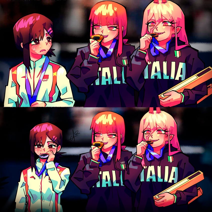 makima, power, and higashiyama kobeni (chainsaw man and 2 more) drawn by alpharecdyt