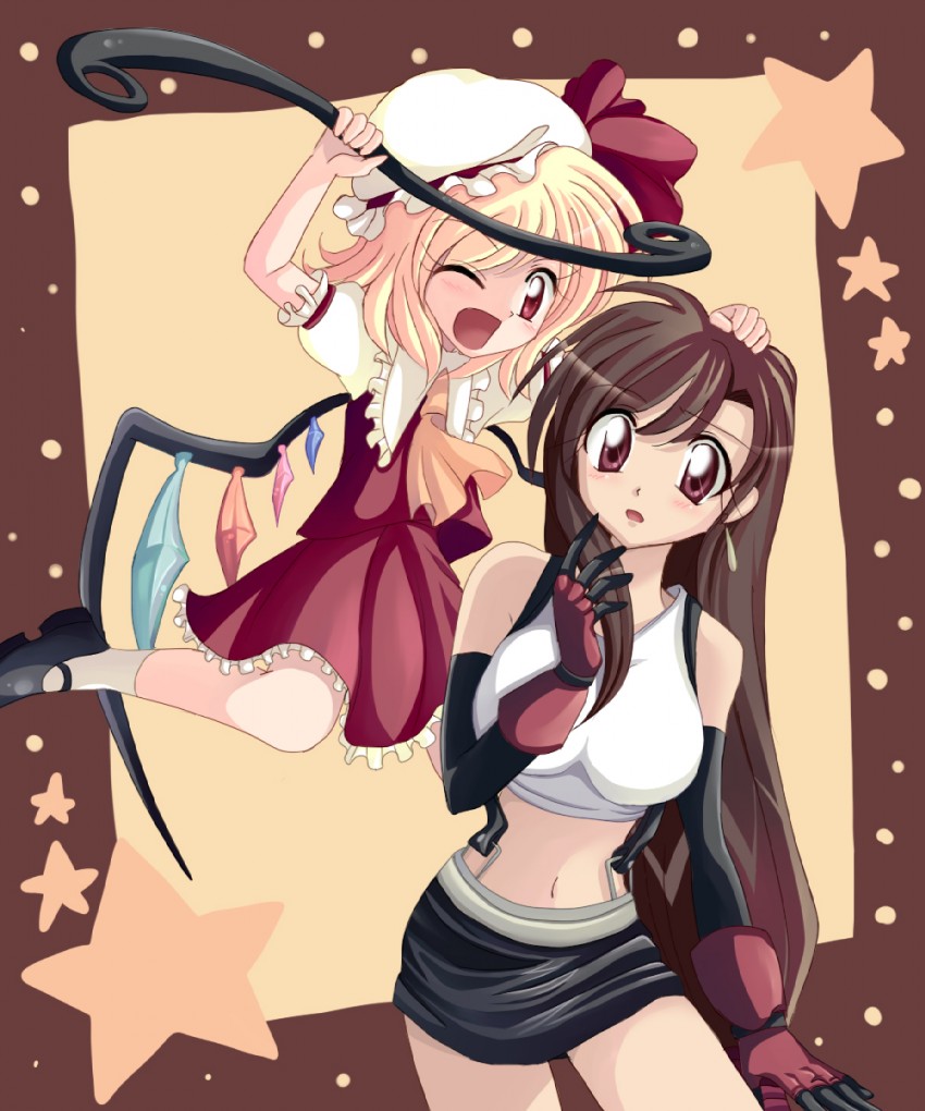 flandre scarlet and tifa lockhart (touhou and 2 more) drawn by kurararara