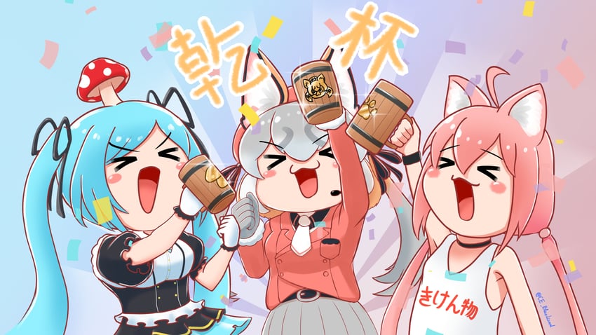 island fox, nekomiya hinata, and yamato iori (kemono friends and 3 more) drawn by ce_bluelizard