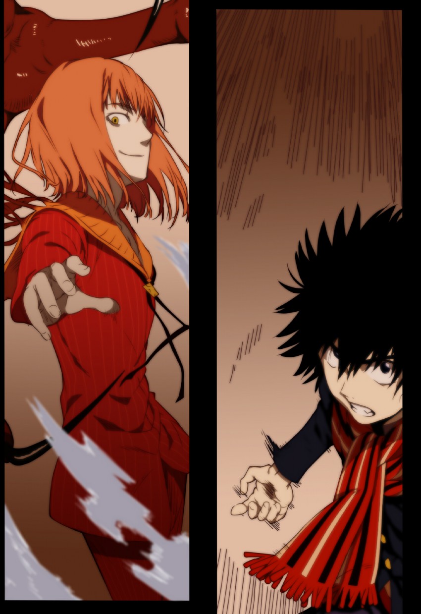 kamijou touma and fiamma of the right (toaru majutsu no index and 1 more) drawn by haimura_kiyotaka