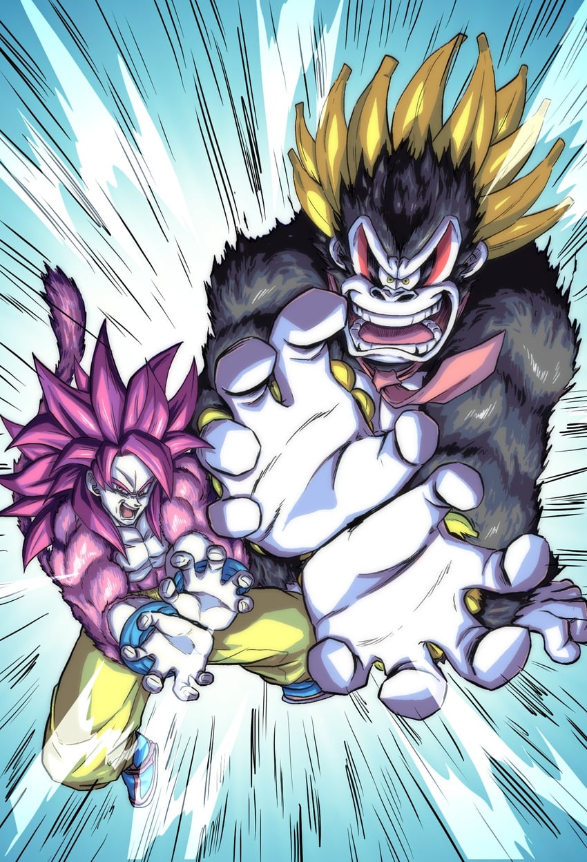 son goku, donkey kong, and kong bananza (dragon ball and 3 more) drawn by kartunicban