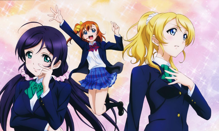 tojo nozomi, ayase eli, and kosaka honoka (love live! and 1 more) drawn by yamashita_hidemi