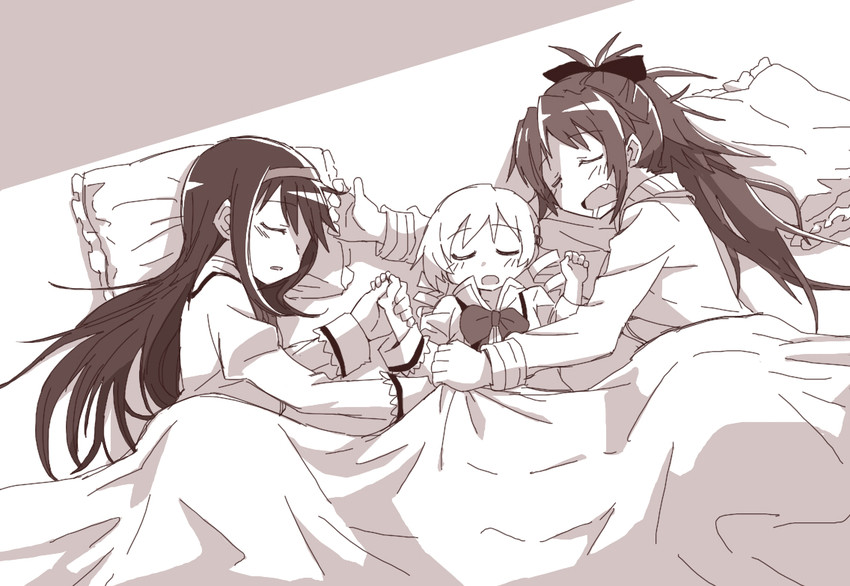 akemi homura, sakura kyoko, and tomoe mami (mahou shoujo madoka magica) drawn by hobbang