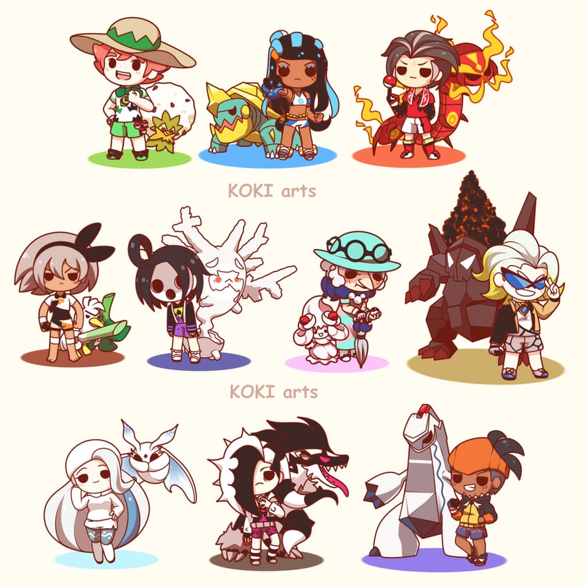 raihan, nessa, bea, piers, allister, and 14 more (pokemon and 1 more) drawn by koki_arts