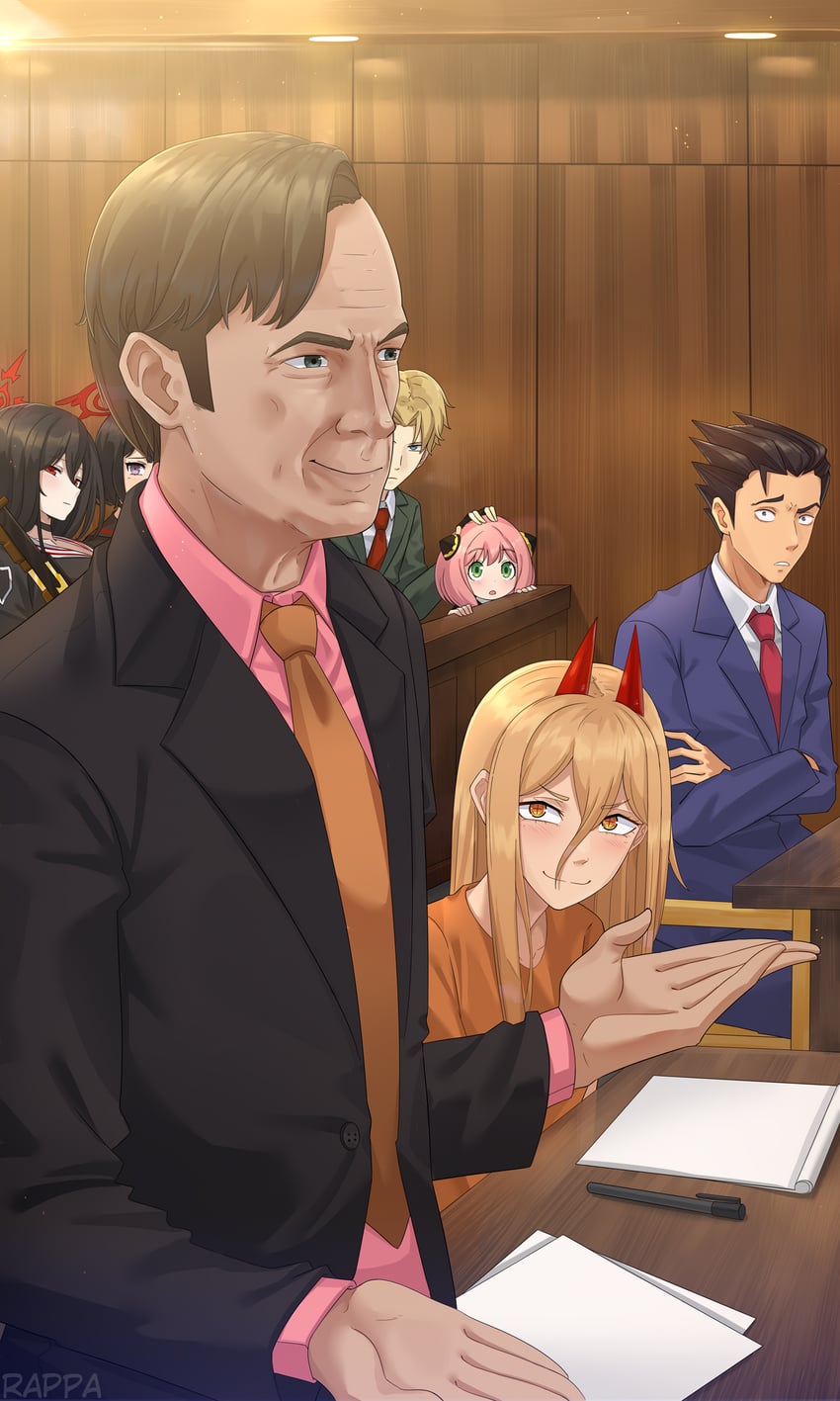 anya, power, hasumi, twilight, phoenix wright, and 2 more (blue archive and 5 more) drawn by rappa_(sirrappa)