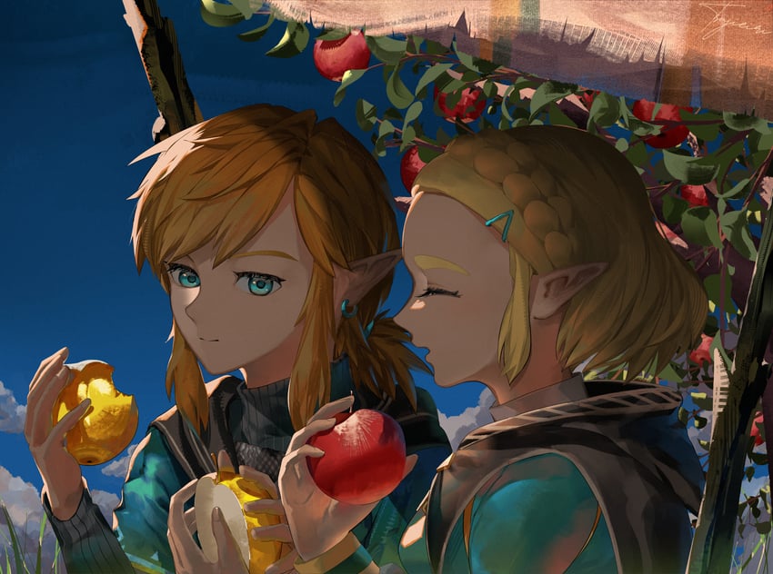 link and princess zelda (the legend of zelda and 1 more) drawn by tsujieiri