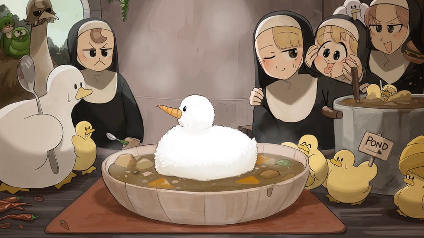 clumsy nun, froggy nun, spicy nun, and hungry nun (little nuns) drawn by diva_(hyxpk)