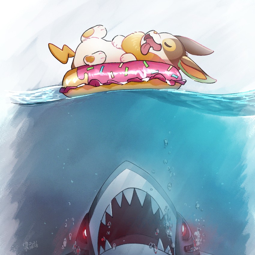 yamper and sharpedo (pokemon and 1 more) drawn by yukichi_(tsuknak1)