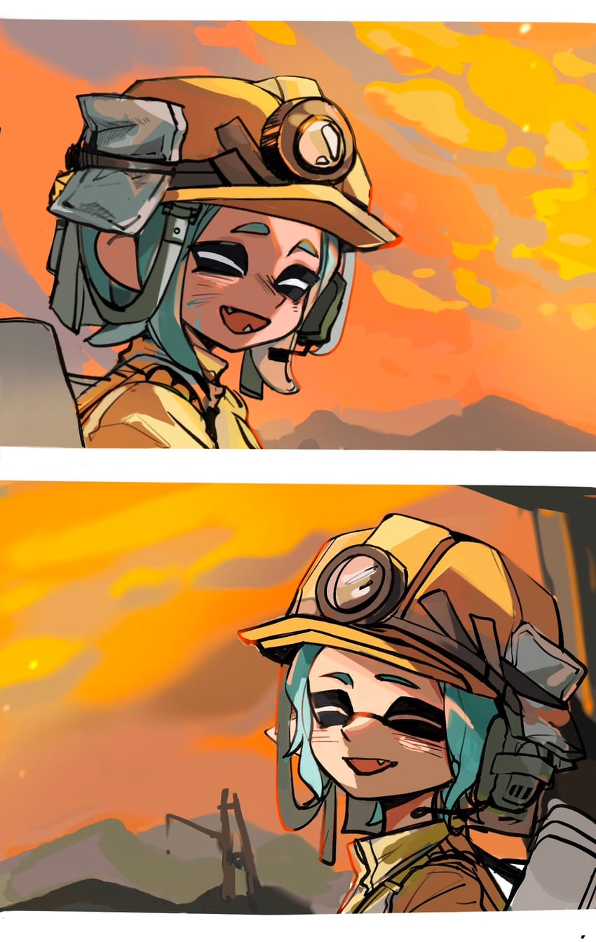 inkling player character, inkling girl, octoling player character, and octoling girl (splatoon) drawn by feiguasang