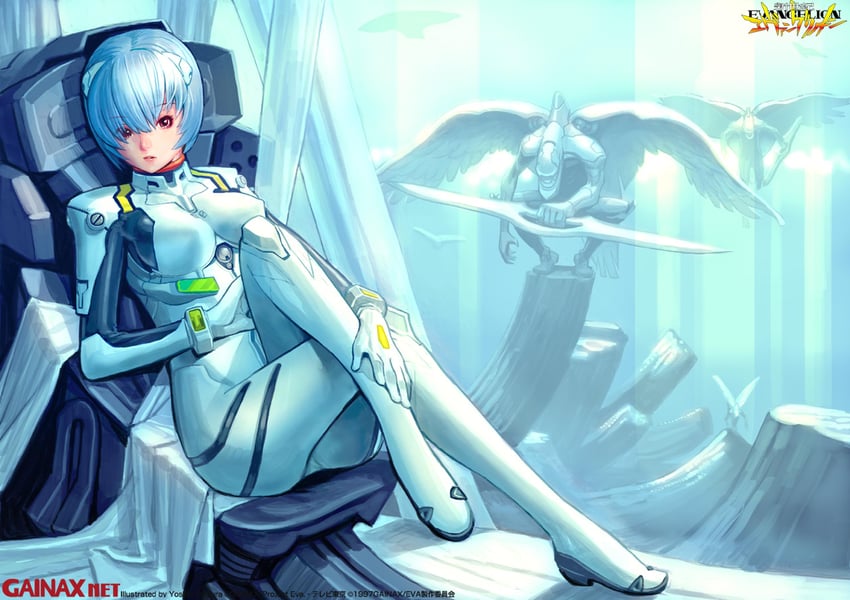 ayanami rei and mass production eva (neon genesis evangelion and 1 more) drawn by sugiura_yoshio