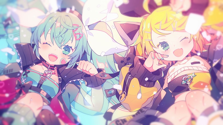 hatsune miku and kagamine rin (vocaloid and 1 more) drawn by yumenouchi_chiharu
