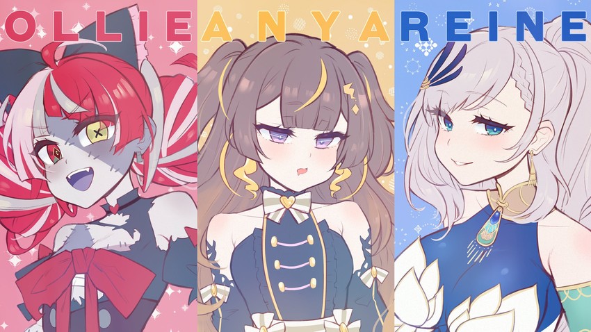kureiji ollie, pavolia reine, and anya melfissa (hololive and 1 more) drawn by emu_(confisery)