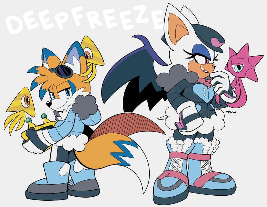 rouge the bat, tails, wisp, pink wisp, and yellow wisp (sonic and 2 more) drawn by tenya_(lovelyntenya)