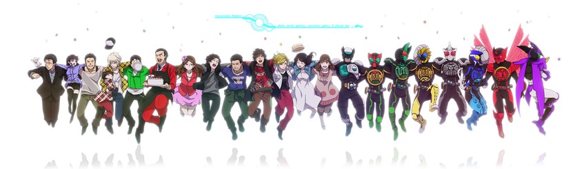 kamen rider ooo, ankh, mezul, tajador, hino eiji, and 19 more (kamen rider and 1 more) drawn by samurai10932