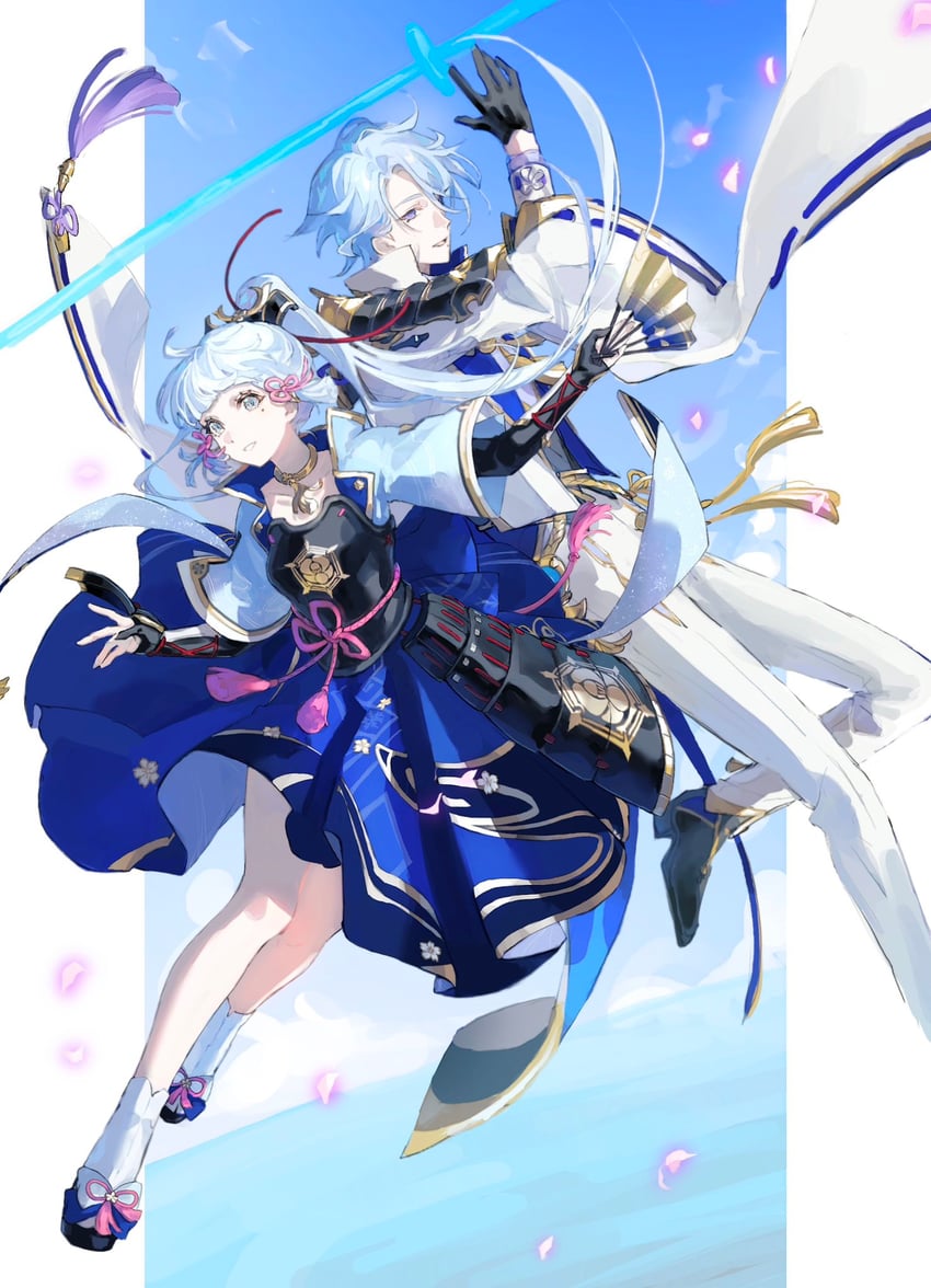 kamisato ayaka and kamisato ayato (genshin impact) drawn by uda_(xax_057)