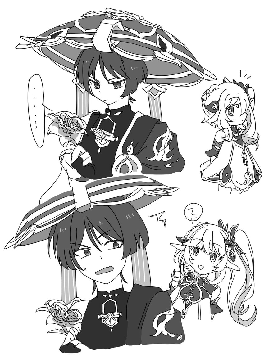 scaramouche, nahida, and wanderer (genshin impact) drawn by iris_hapic
