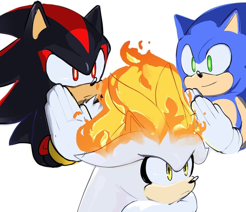 sonic the hedgehog, shadow the hedgehog, and silver the hedgehog (sonic) drawn by cadieeex3