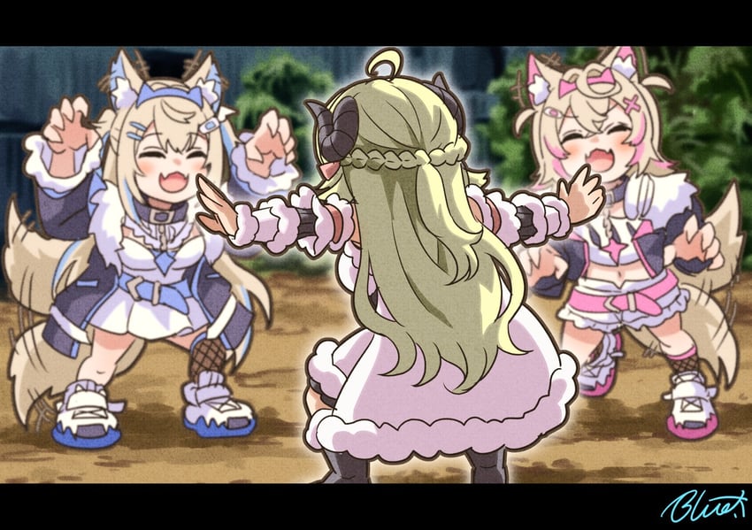 fuwawa abyssgard, mococo abyssgard, and tsunomaki watame (hololive and 2 more) drawn by buru-dai