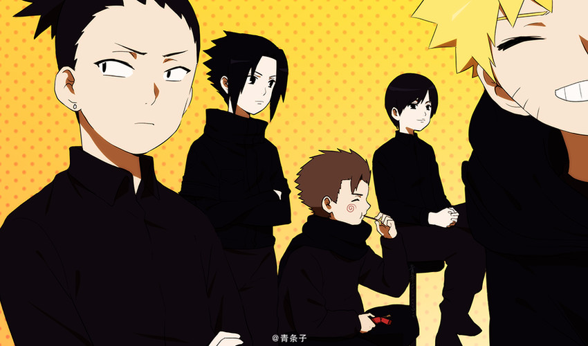 uzumaki naruto, uchiha sasuke, nara shikamaru, sai, and akimichi chouji (naruto) drawn by drawinglee