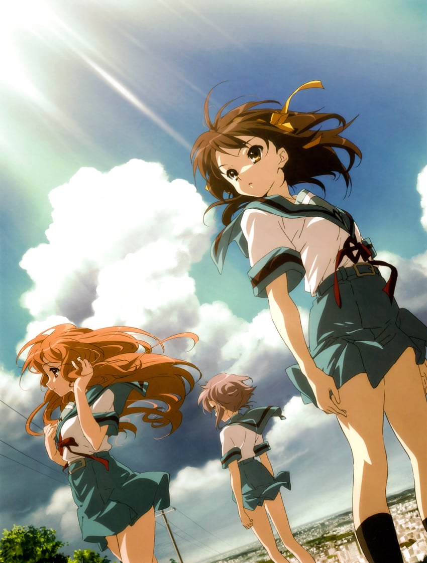 suzumiya haruhi, nagato yuki, and asahina mikuru (suzumiya haruhi no yuuutsu) drawn by ikeda_shouko