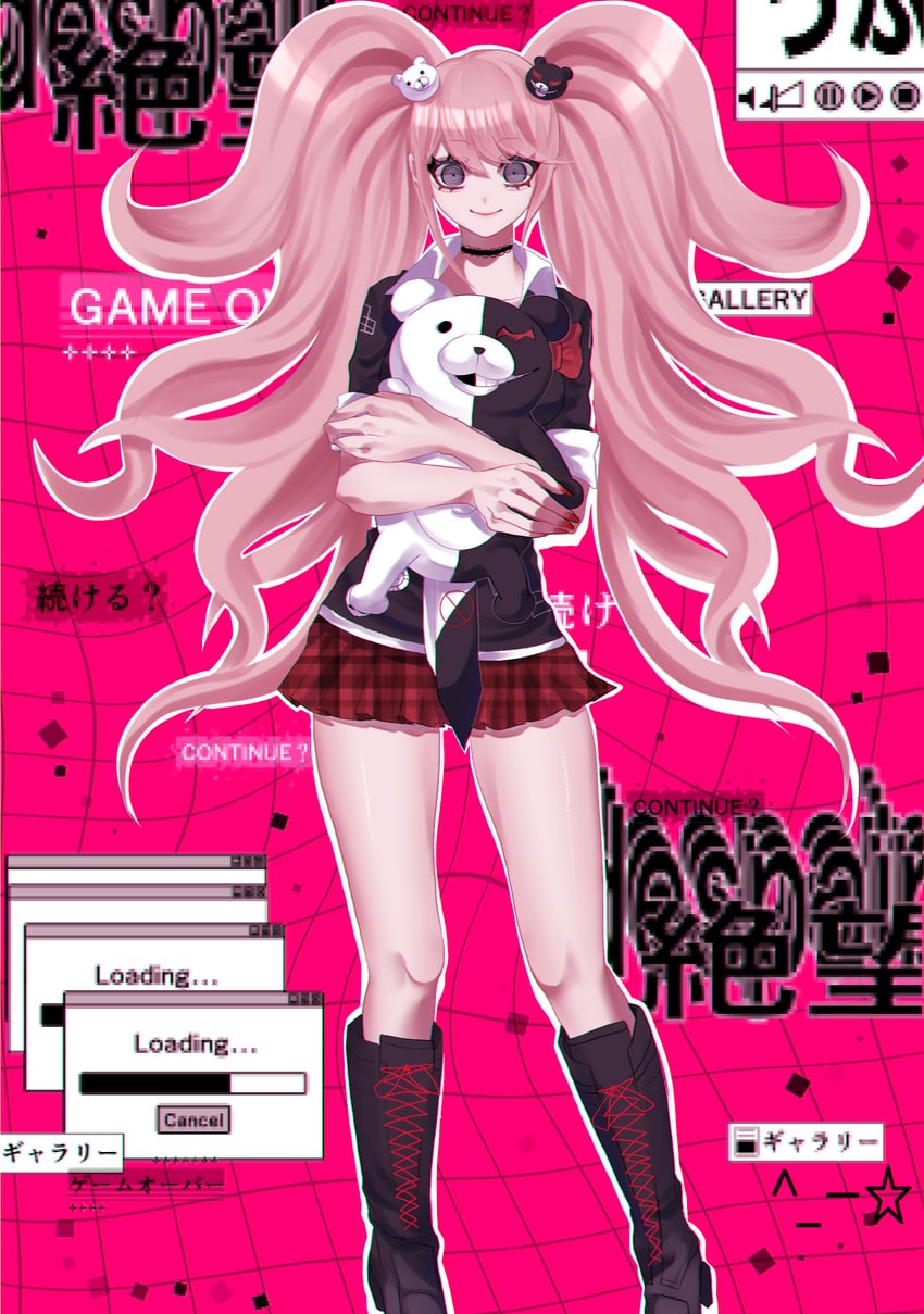 enoshima junko and monokuma (danganronpa and 1 more) drawn by ru_na