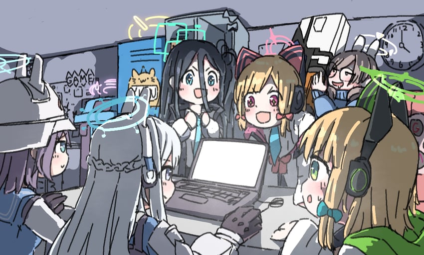 aris, momoi, midori, miyu, miyako, and 4 more (blue archive) drawn by kuragesensei