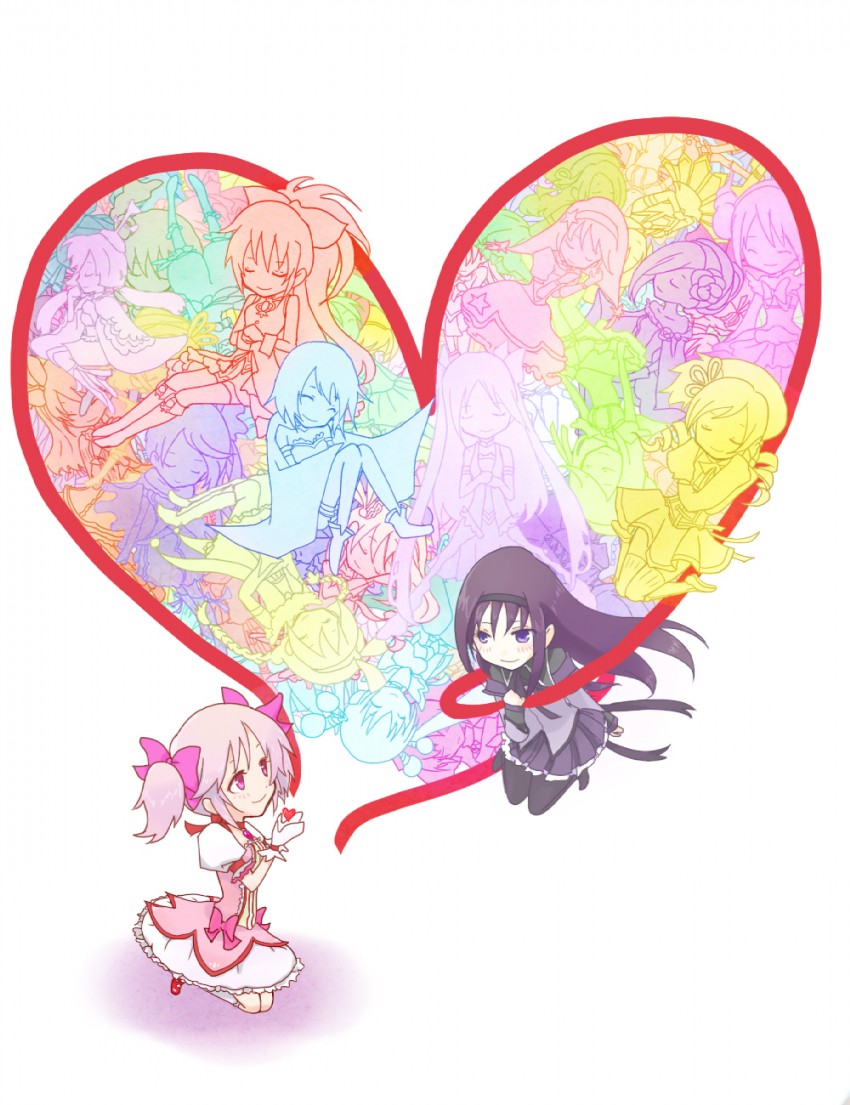 akemi homura, kaname madoka, miki sayaka, sakura kyoko, and tomoe mami (mahou shoujo madoka magica) drawn by tama_(miloque)