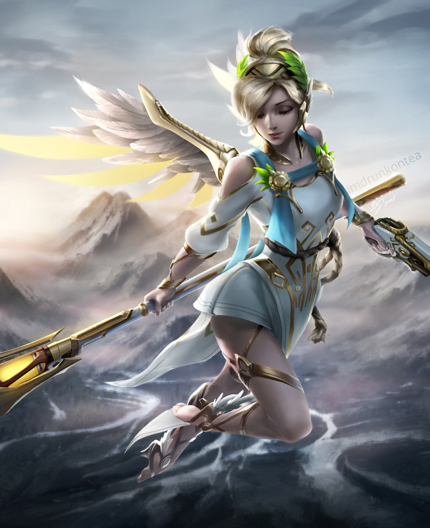 mercy and winged victory mercy (overwatch and 1 more) drawn by imdrunkontea