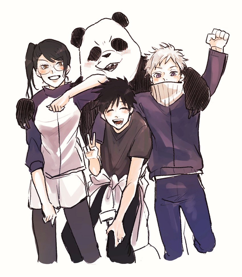 zen'in maki, okkotsu yuuta, inumaki toge, and panda (jujutsu kaisen) drawn by kudan_(itisarudomo)