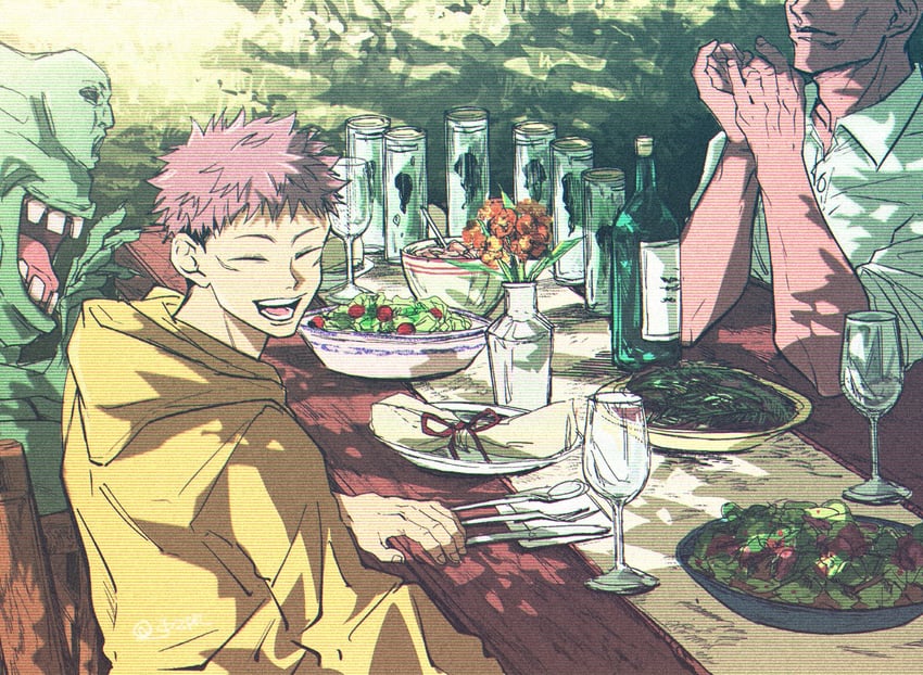 itadori yuuji, kechizu, and eso (jujutsu kaisen) drawn by jozpic