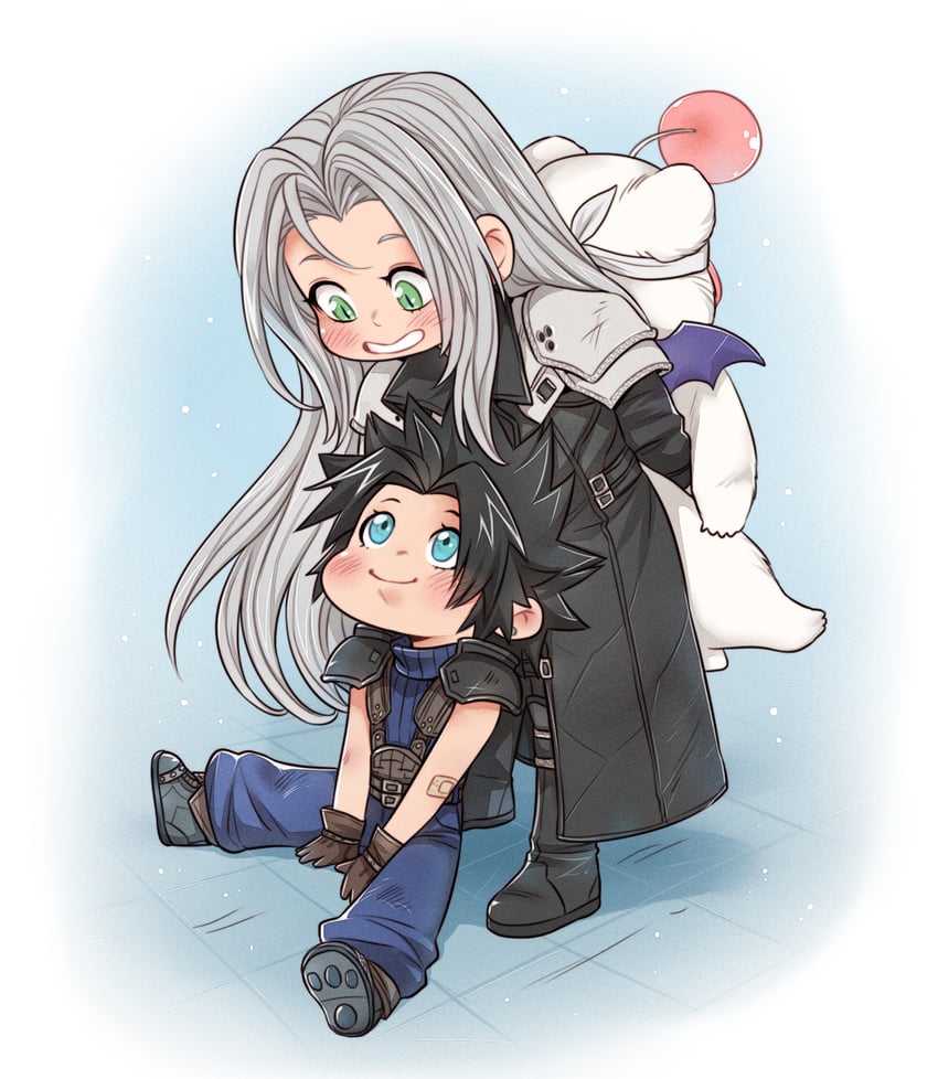 sephiroth, zack fair, and moogle (final fantasy and 2 more) drawn by crylin6