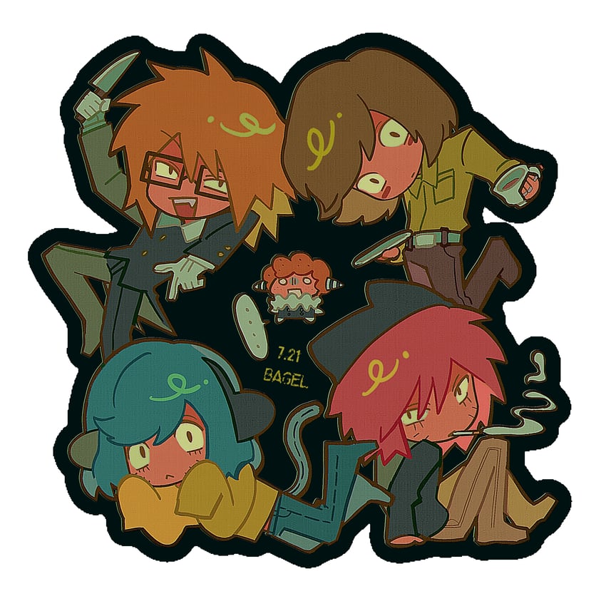 randal ivory, nyon, nyen, luther von ivory, and sebastian de tomato smith chicken legs (randal's friends) drawn by bagel_(xinjinjumin900341874831)