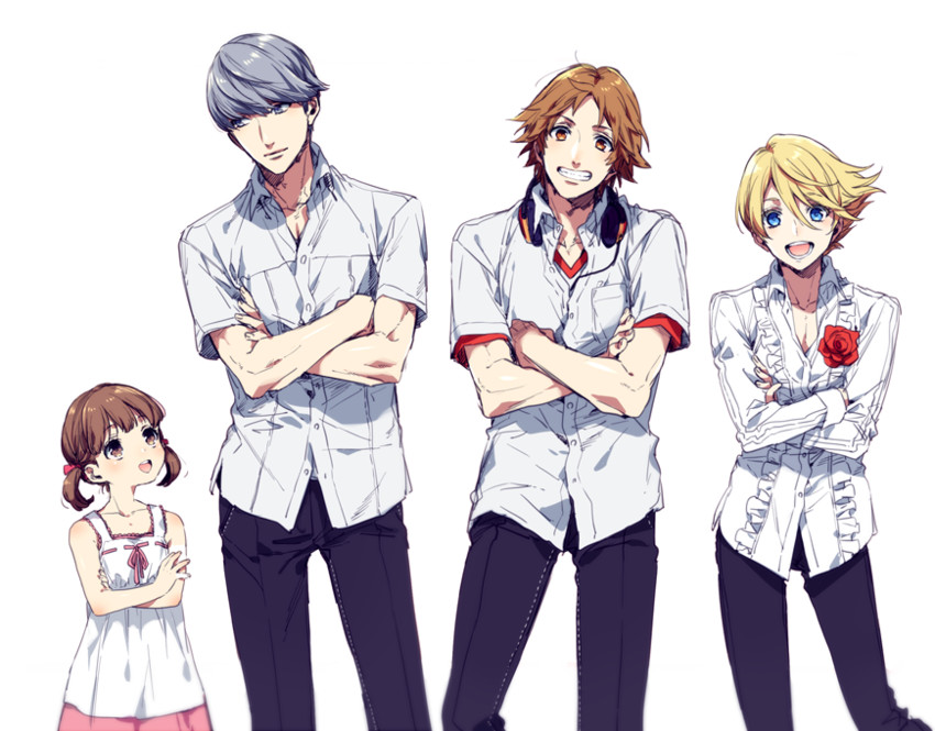 narukami yu, hanamura yousuke, kuma, and doujima nanako (persona and 1 more) drawn by nakagawa_waka