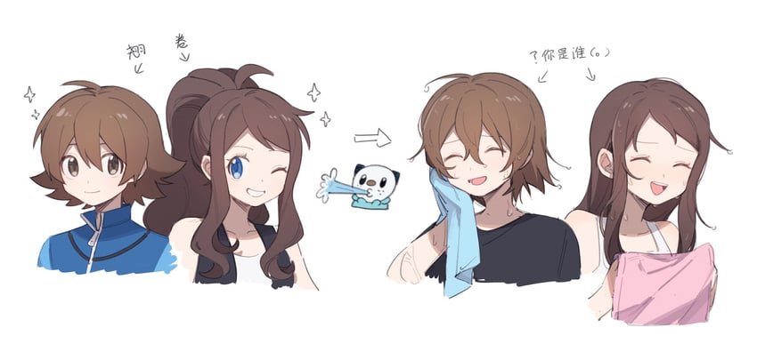 hilda, hilbert, and oshawott (pokemon and 1 more) drawn by kashima_momoki