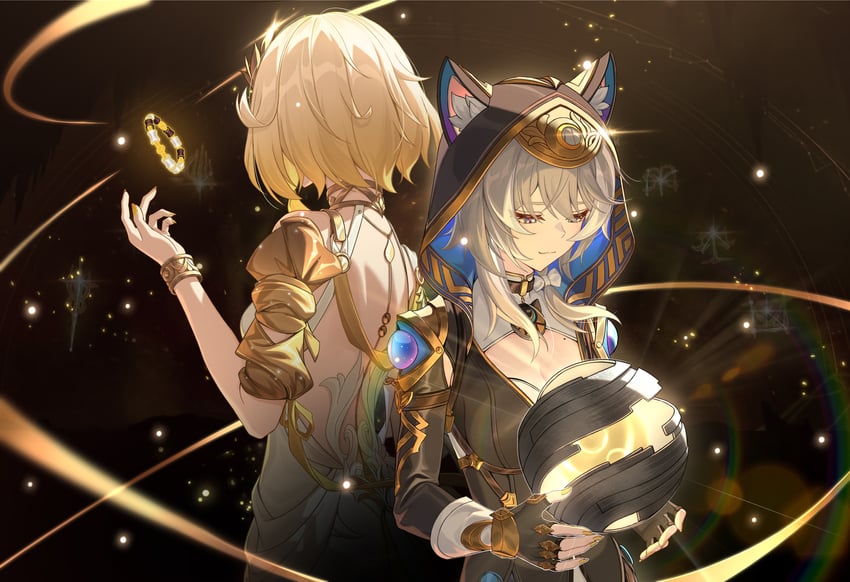 aglaea and cipher (honkai and 1 more) drawn by binghaiankang