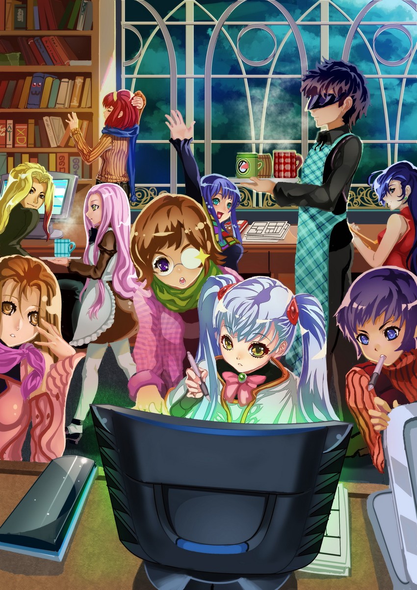 hoshino ruri, misumaru yurika, tenkawa akito, subaru ryoko, lapis lazuli, and 5 more (kidou senkan nadesico) drawn by st.microscope