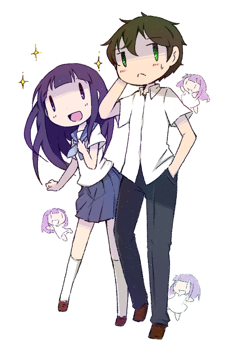 chitanda eru and oreki houtarou (hyouka) drawn by tsumura_z