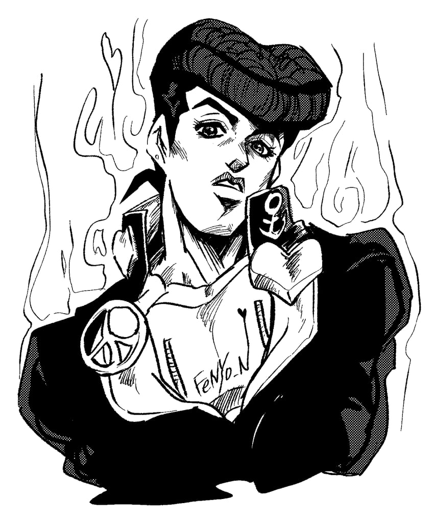 higashikata josuke (jojo no kimyou na bouken and 1 more) drawn by fenyon
