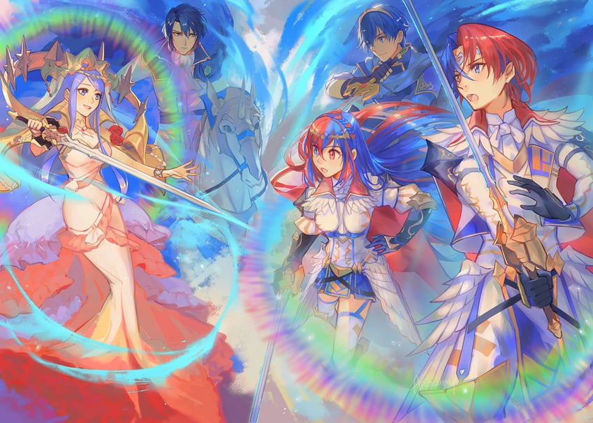 male alear, lumera, marth, female alear, and sigurd (fire emblem and 2 more) drawn by anocurry