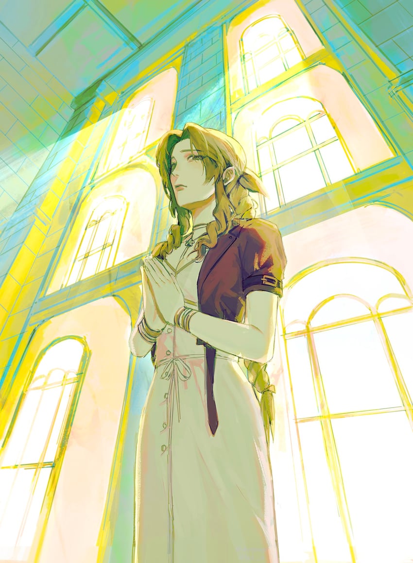 aerith gainsborough (final fantasy and 2 more) drawn by hel_6