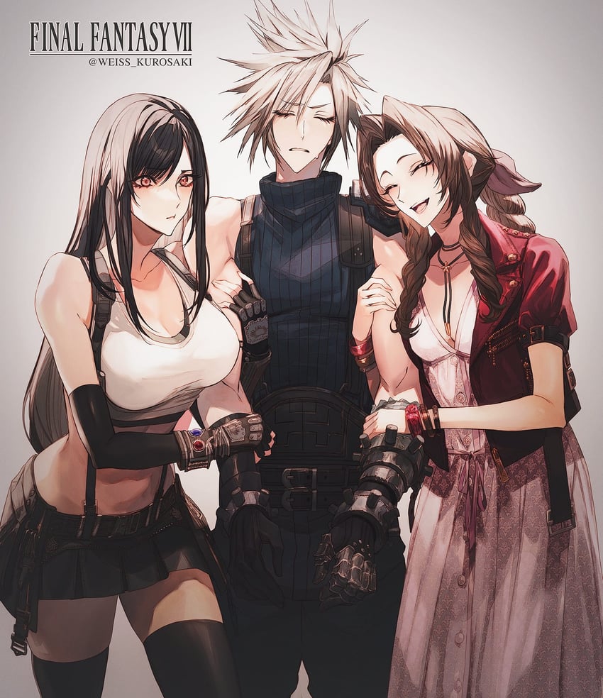 tifa lockhart, cloud strife, and aerith gainsborough (final fantasy and 2 more) drawn by legacy_zechs