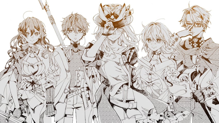 trailblazer, stelle, march 7th, dan heng, and welt yang (honkai and 1 more) drawn by sake_24