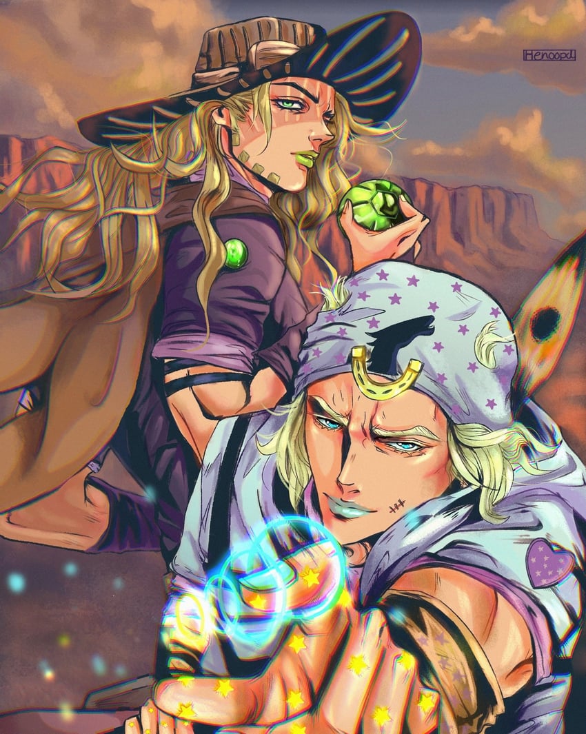 johnny joestar and gyro zeppeli (jojo no kimyou na bouken and 1 more) drawn by henoopd